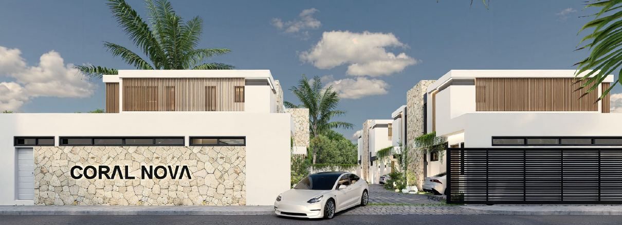 Street view of the Coral Nova Residences duplex villas
